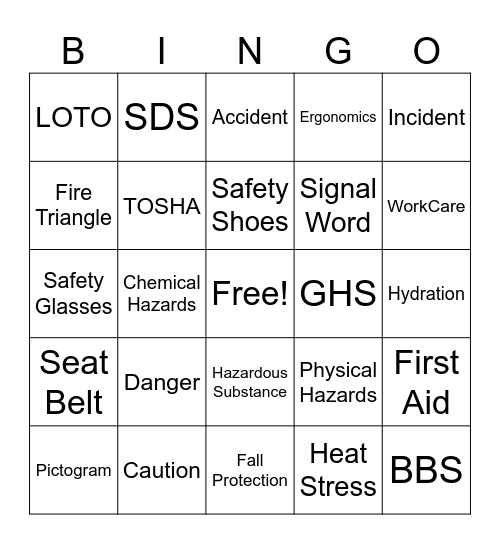 Safety Bingo Card