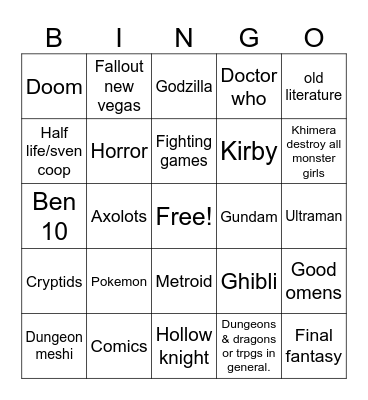 Stuff axo likes Bingo Card