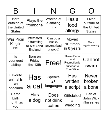 Get To Know You - UAS Style Bingo Card