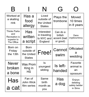 Get To Know You - UAS Style Bingo Card
