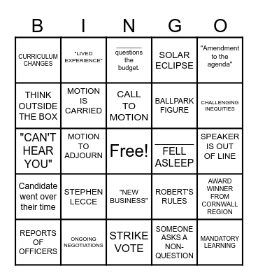 AGM BINGO Card