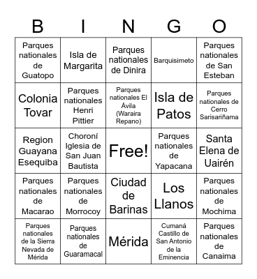 Venezuela Bingo Card