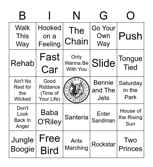 Bar Anthems! 1.0 Bingo Card