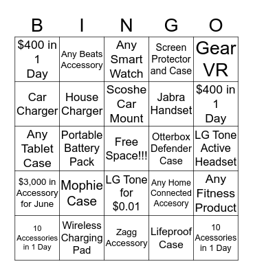 Accessory Bingo Card