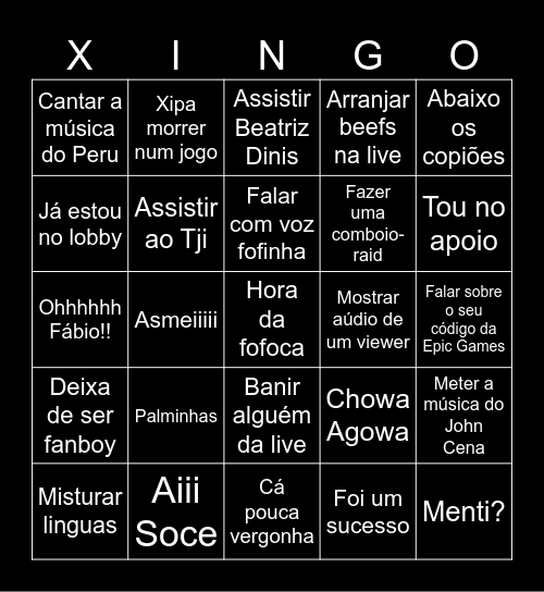Xipingo Bingo Card