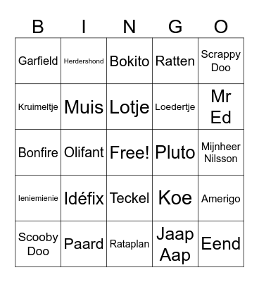 Bekende dieren Bingo - ronde 4 Bingo Card