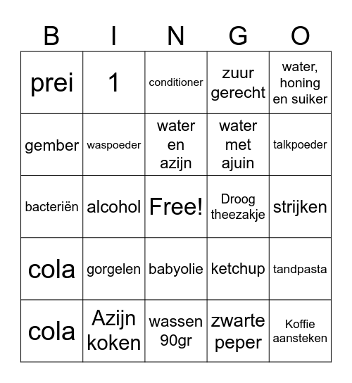 Oma weet raad Bingo - ronde 5 Bingo Card