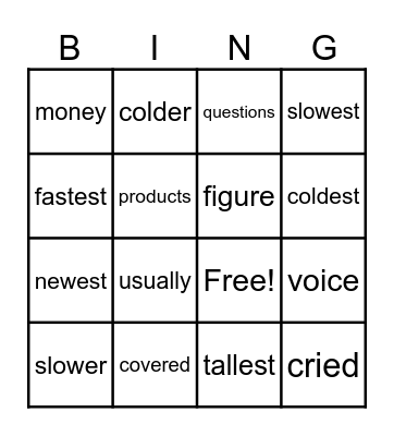 Spelling Words! Bingo Card