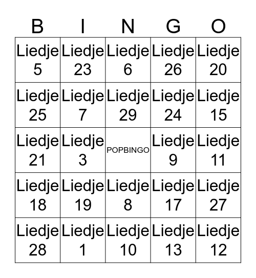 PopBingo RRRRRONDE 1 Bingo Card