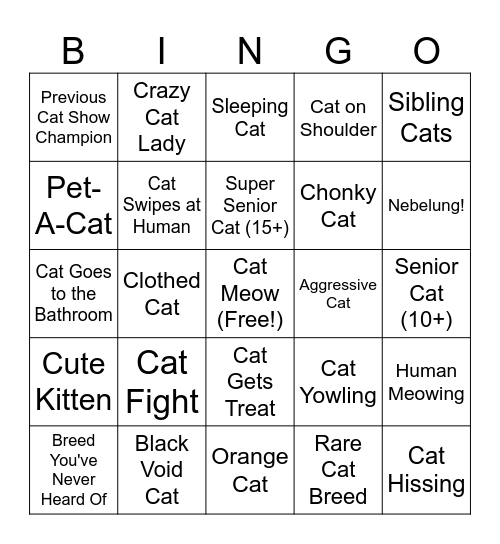 LCWW Cat Bingo Card