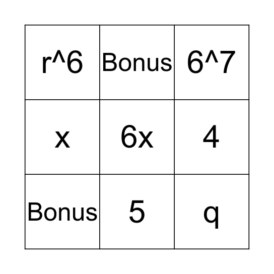 Exponent BINGO Card