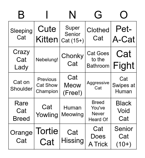 LCWW Cat Bingo Card