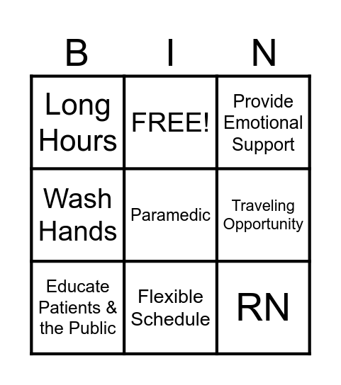 REGISTERED NURSE Bingo Card