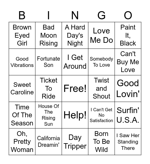 60s Rock Bingo Card