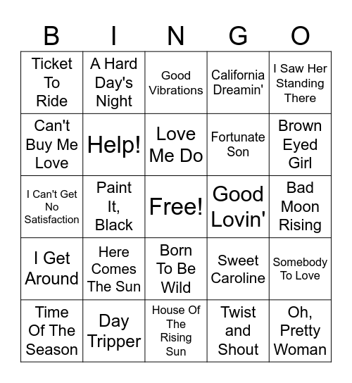 60s Rock Bingo Card