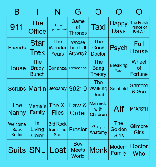 TV Shows Bingo Card