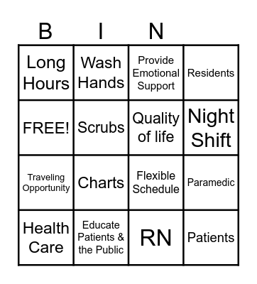 REGISTERED NURSE Bingo Card