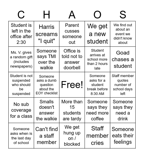 Office Bingo Card