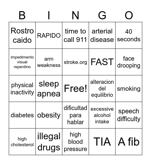 May is Stroke Awareness Month Bingo Card