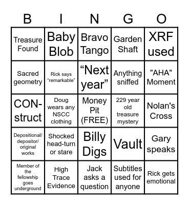 Curse of Oak Island Bingo Card