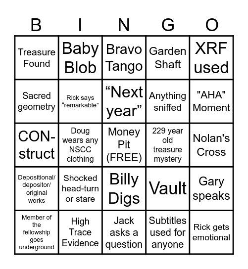 Curse of Oak Island Bingo Card