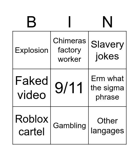 Istagram Bingo Card