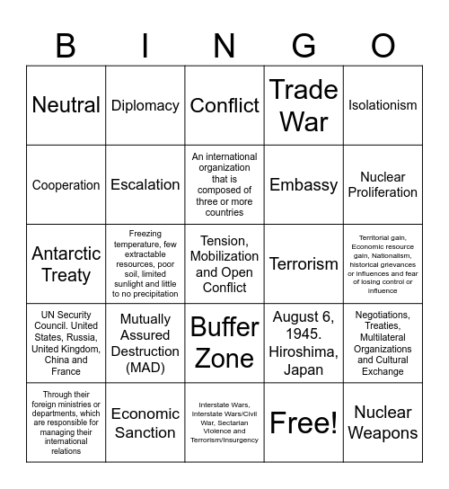 UNIT 8 Bingo Card