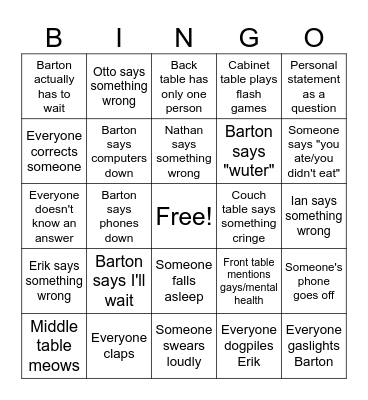 Barton Bingo Card