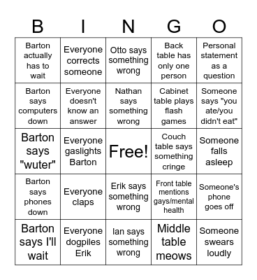 Barton Bingo Card