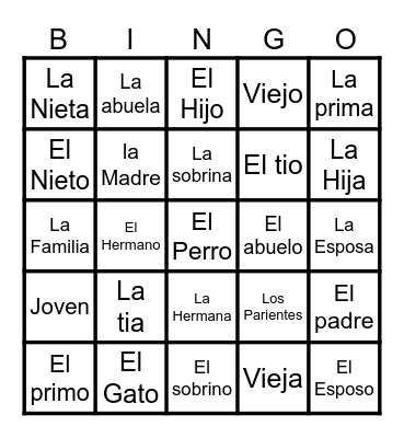 La Familia Bingo Card