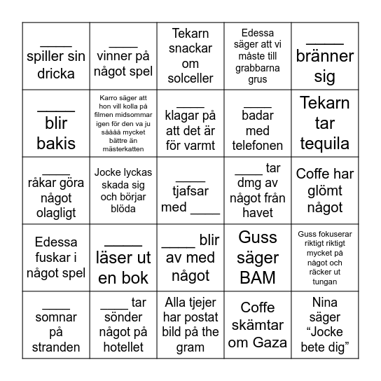 SEMESTER BINGO - Jonte Bingo Card