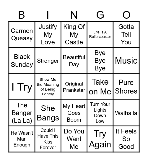 No Stress Musikkbingo - Listepop fra 2000 Bingo Card