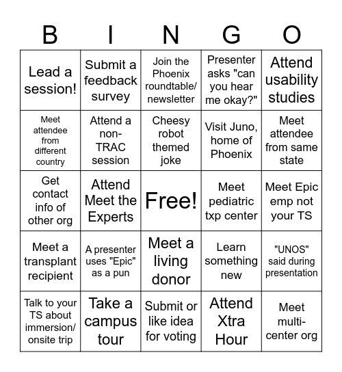 Keep TRAC of XGM! Bingo Card