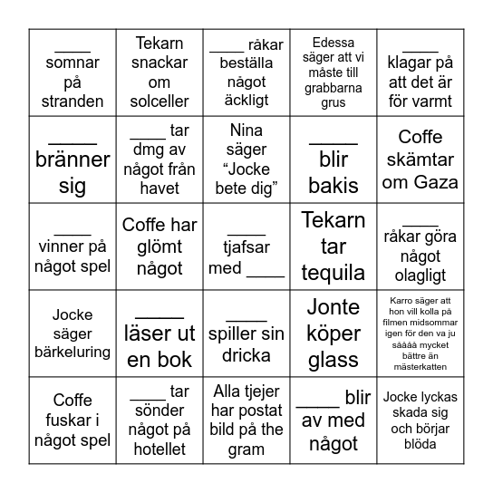 SEMESTER BINGO - Guss Bingo Card