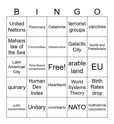 Unit 5-6-7 Bingo Card