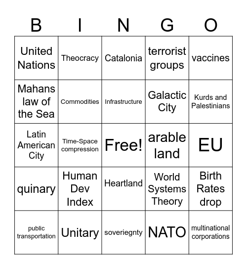 Unit 5-6-7 Bingo Card