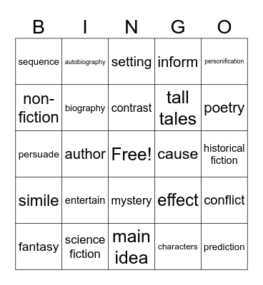 Literature Bingo Card