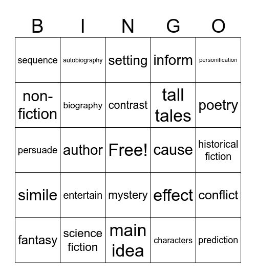 Literature Bingo Card