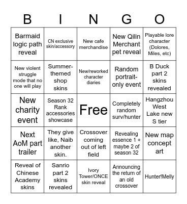 COA 7 Announcements Bingo Card