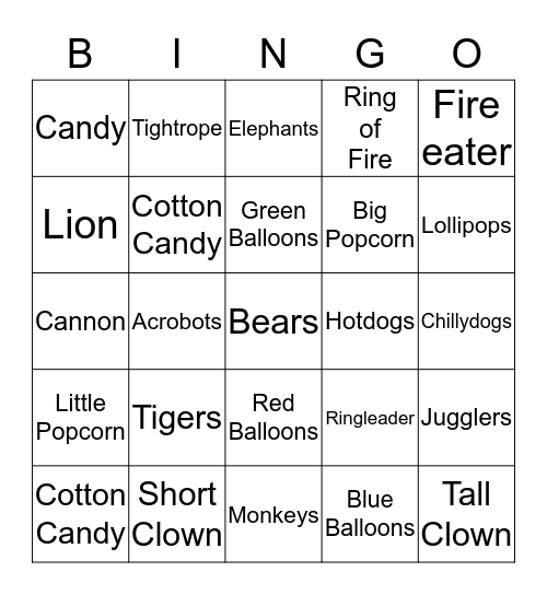 ! Circus Baby Bingo ! Bingo Card