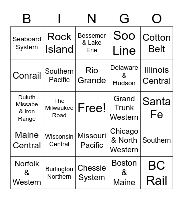 Fallen Flag Railroads Bingo Card
