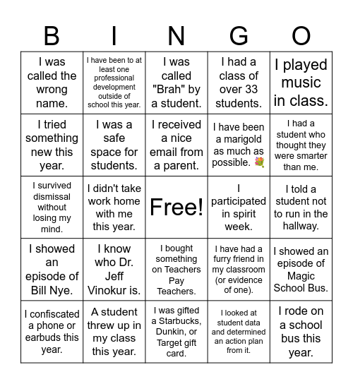 Science Dept. End of Year 23/24 Bingo Card