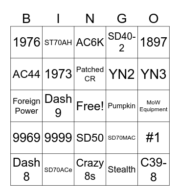 CSX Bingo Card