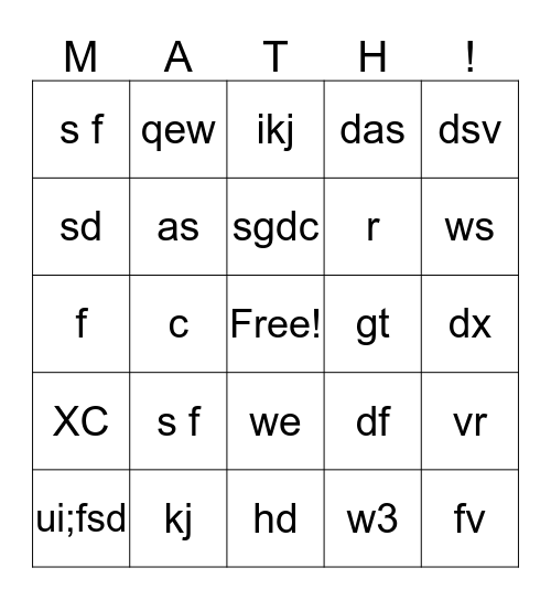 Math Bingo! Bingo Card