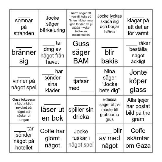 SEMESTER BINGO - Tekarn Bingo Card