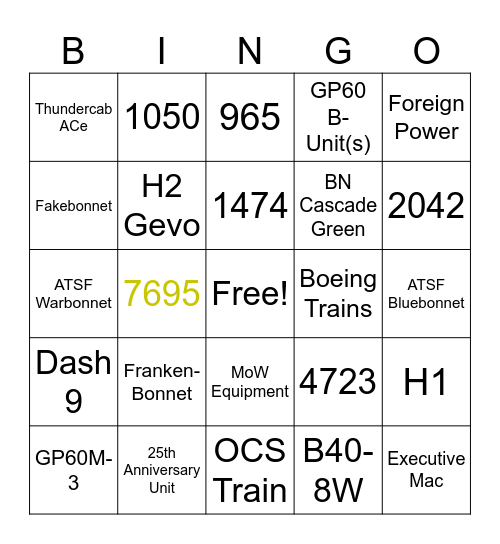 BNSF Catches Bingo Card