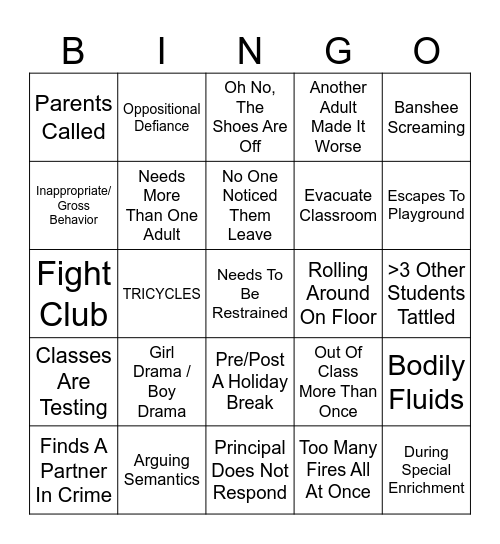 Behavior Chart Bingo! Bingo Card