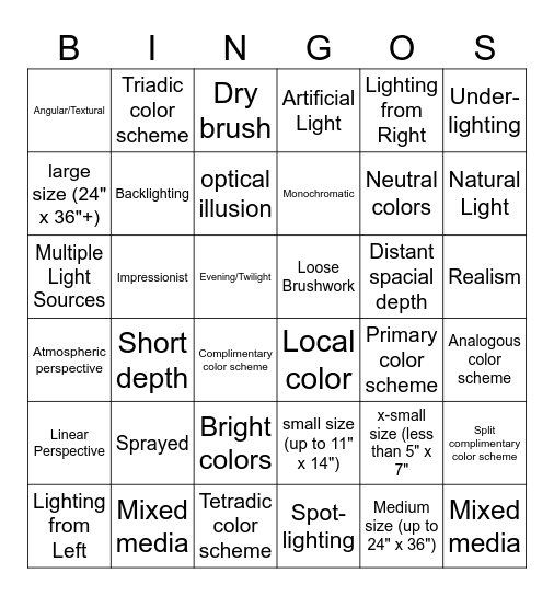 Formal Qualities Bingo Card