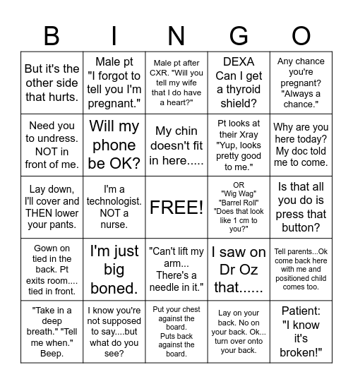 RADIOLOGY BINGO Card