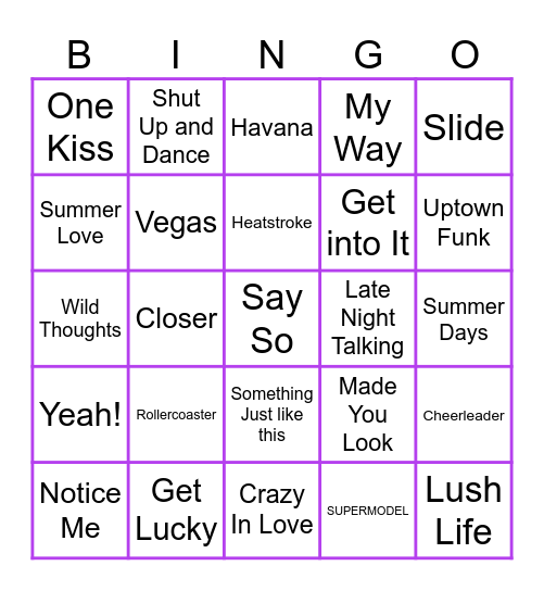 SUMMER HITS MB R1 Bingo Card